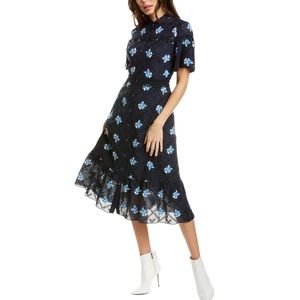 Anthropologie Shoshanna Almendra Navy Cotton Eyelet Shirt Dress